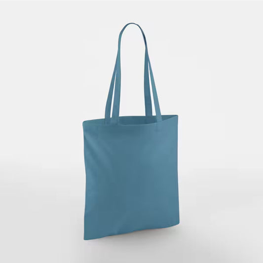 Tote bags en coton couleur bleu airforce personnalisés, anses longues, 140 g/m²
