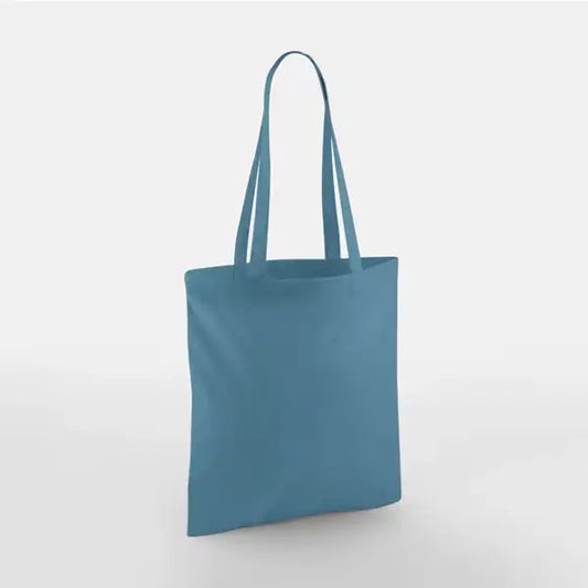 Airforce blue classic cotton tote bag with long handles and custom logo print, 140 g/m², 38 × 42 cm