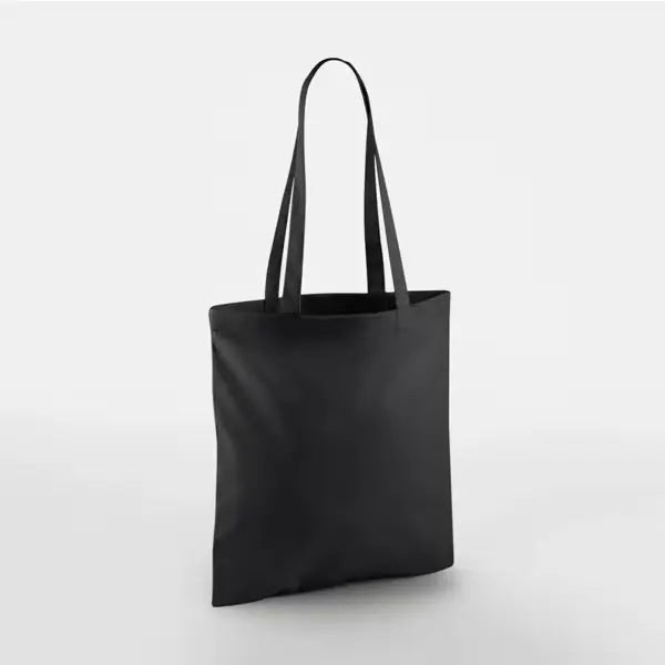 Black classic cotton tote bag with long handles and custom logo print, 140 g/m², 38 × 42 cm