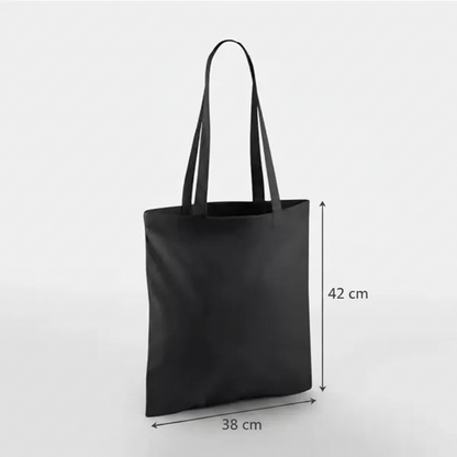 Sort mulepose, 38 × 42 cm, 140 g/m² bomuld med lange hanke – alternativt produktfoto