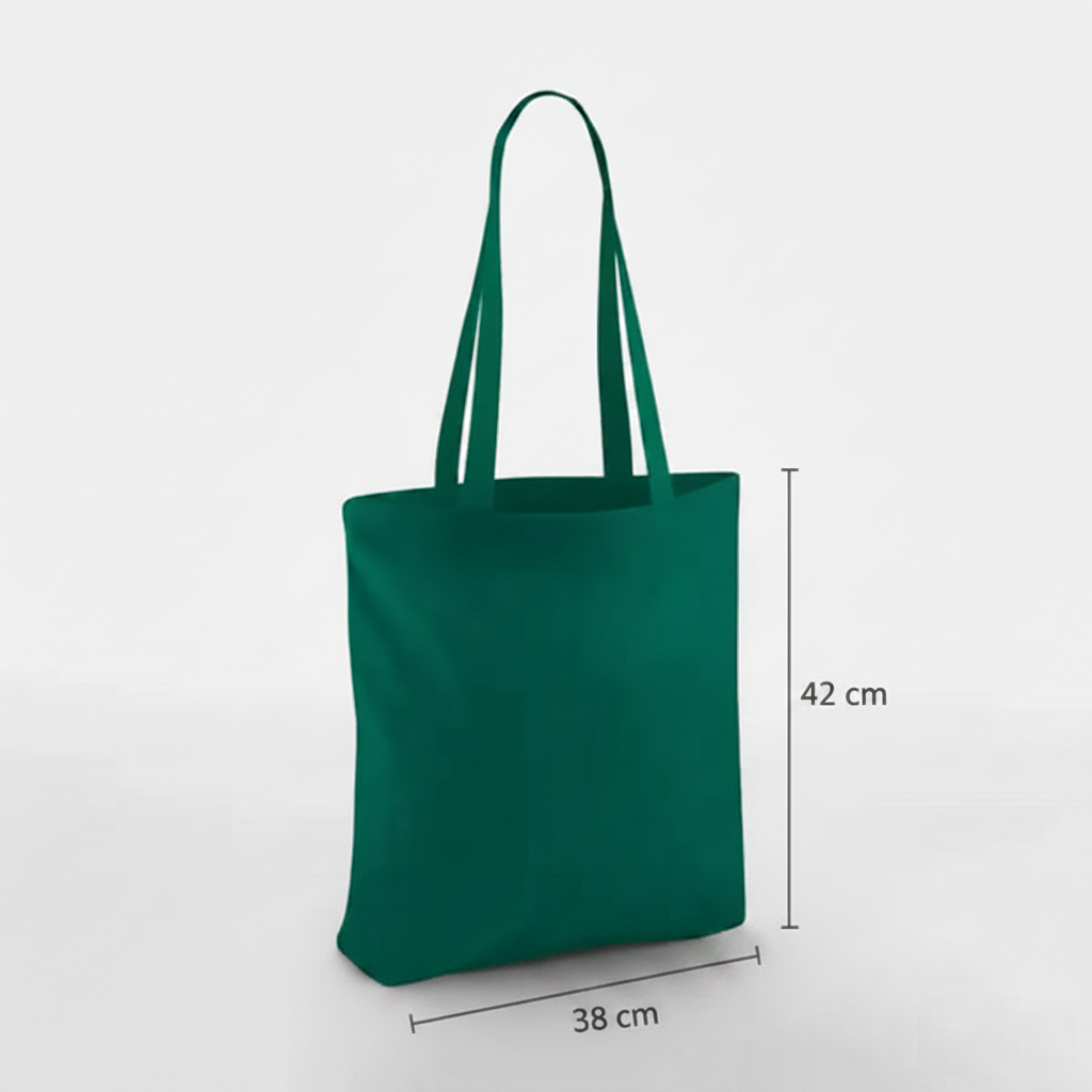 Flaskegrøn mulepose, 38 × 42 cm, 140 g/m² bomuld med lange hanke – alternativt produktfoto