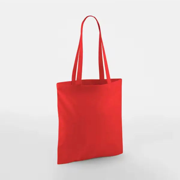 Bright red classic cotton tote bag with long handles and custom logo print, 140 g/m², 38 × 42 cm