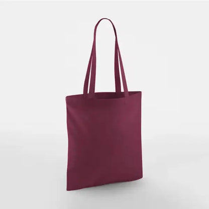 Burgundy red classic cotton tote bag with long handles and custom logo print, 140 g/m², 38 × 42 cm