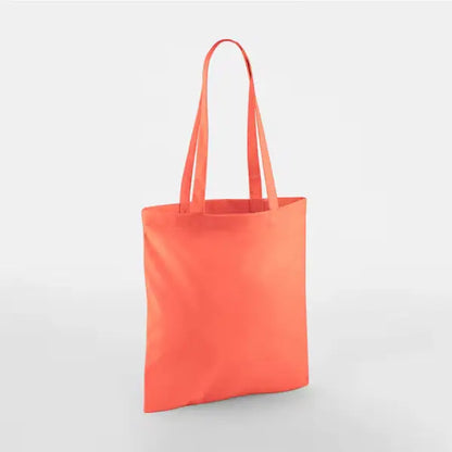 Koralorange bomuldsmuleposer med eget tryk, lange hanke, 140 g/m²