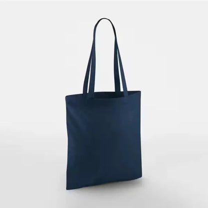French navy blue classic cotton tote bag with long handles and custom logo print, 140 g/m², 38 × 42 cm