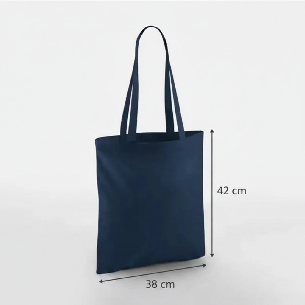 French Navy Blue Classic Cotton Tote Bag, 38 × 42 cm, 140 g/m² cotton with long handles – alternate product photo