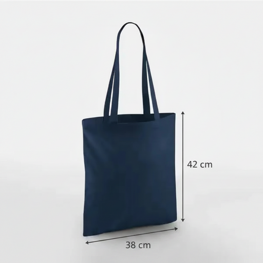 Fransk marineblå mulepose, 38 × 42 cm, 140 g/m² bomuld med lange hanke – alternativt produktfoto