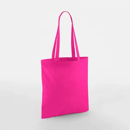 Fuchsia pink classic cotton tote bag with long handles and custom logo print, 140 g/m², 38 × 42 cm