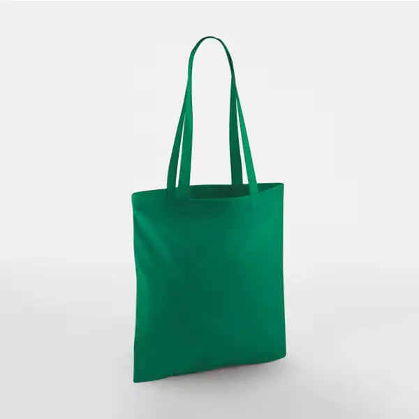 Kelly green classic cotton tote bag with long handles and custom logo print, 140 g/m², 38 × 42 cm