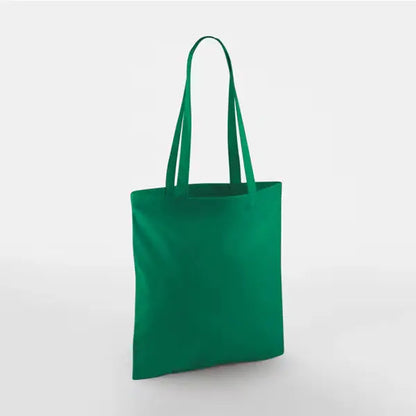 Kelly green classic cotton tote bag with long handles and custom logo print, 140 g/m², 38 × 42 cm