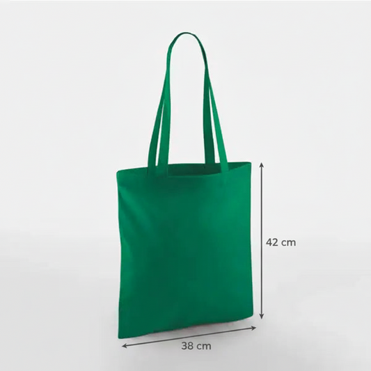 Kelly-grøn mulepose, 38 × 42 cm, 140 g/m² bomuld med lange hanke – alternativt produktfoto