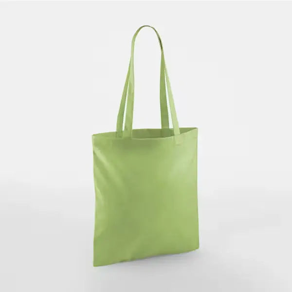 Kiwi green classic cotton tote bag with long handles and custom logo print, 140 g/m², 38 × 42 cm