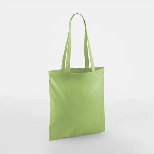 Kiwi green classic cotton tote bag with long handles and custom logo print, 140 g/m², 38 × 42 cm