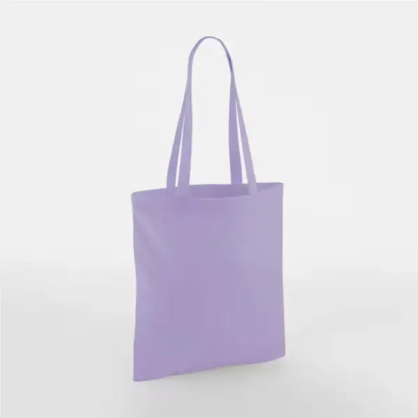Lavender purple classic cotton tote bag with long handles and custom logo print, 140 g/m², 38 × 42 cm