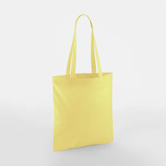 Tote bags en coton couleur jaune citron personnalisés, anses longues, 140 g/m²