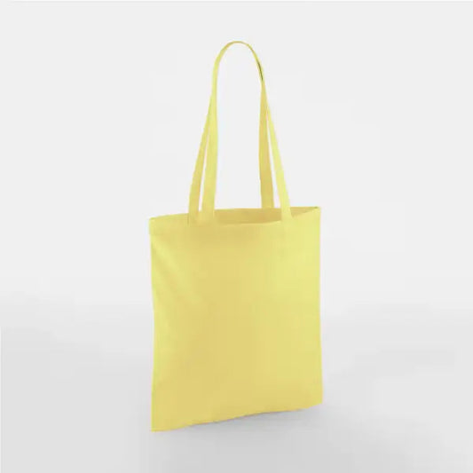 Lemon yellow classic cotton tote bag with long handles and custom logo print, 140 g/m², 38 × 42 cm