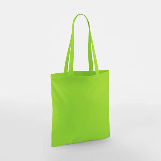 Tote bags en coton couleur vert citron personnalisés, anses longues, 140 g/m²