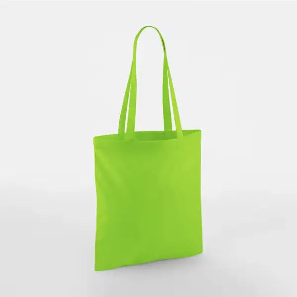 Lime green classic cotton tote bag with long handles and custom logo print, 140 g/m², 38 × 42 cm