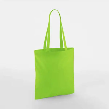Lime green classic cotton tote bag with long handles and custom logo print, 140 g/m², 38 × 42 cm