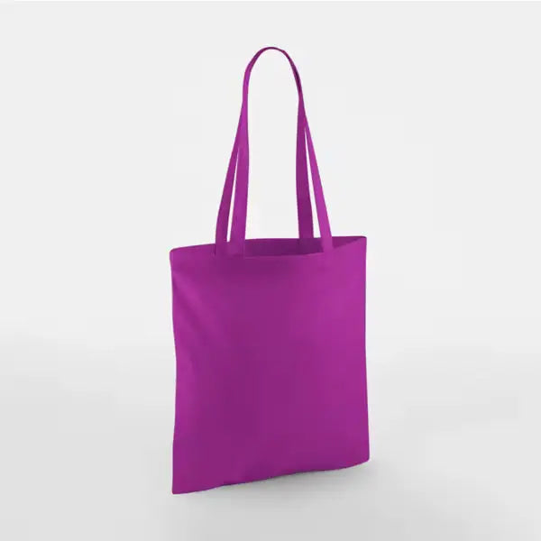 Magenta purple classic cotton tote bag with long handles and custom logo print, 140 g/m², 38 × 42 cm