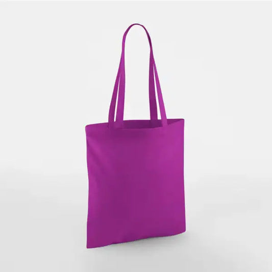 Magenta purple classic cotton tote bag with long handles and custom logo print, 140 g/m², 38 × 42 cm