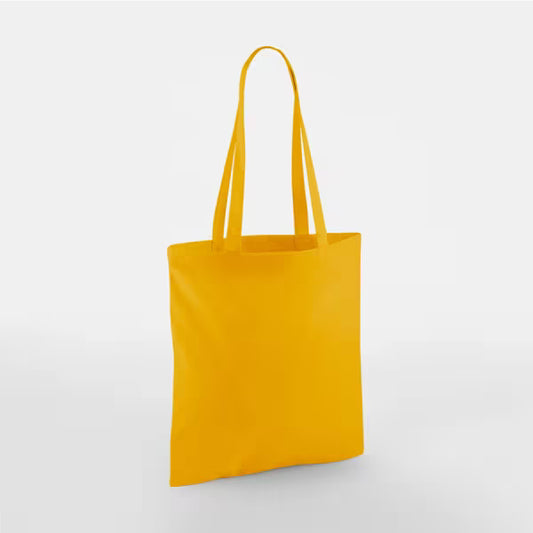 Tote bags en coton couleur jaune moutarde personnalisés, anses longues, 140 g/m²