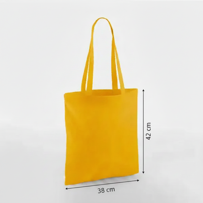 Sennepsgul mulepose, 38 × 42 cm, 140 g/m² bomuld med lange hanke – alternativt produktfoto