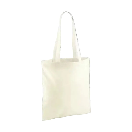 Natural beige classic cotton tote bag with long handles and custom logo print, 140 g/m², 38 × 42 cm