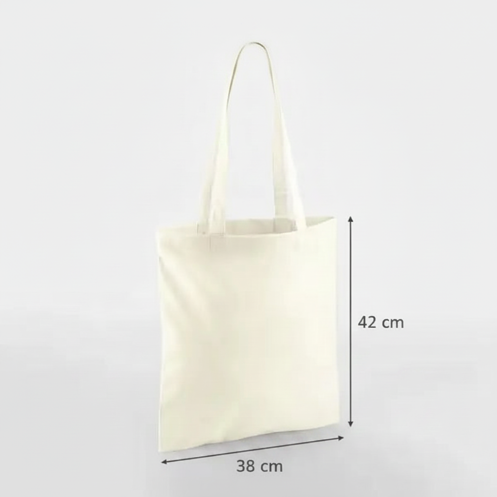 Natur hvid mulepose, 38 × 42 cm, 140 g/m² bomuld med lange hanke – alternativt produktfoto