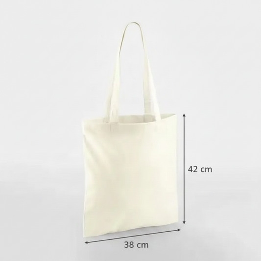 Luonnonvalkoinen kangaskassi, 38 × 42 cm, 140 g/m² puuvillaa, pitkät kahvat – vaihtoehtoinen tuotekuva
