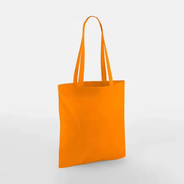 Orange classic cotton tote bag with long handles and custom logo print, 140 g/m², 38 × 42 cm