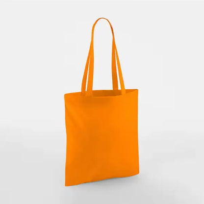 Orange classic cotton tote bag with long handles and custom logo print, 140 g/m², 38 × 42 cm