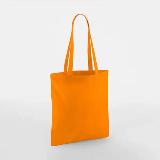 Orange classic cotton tote bag with long handles and custom logo print, 140 g/m², 38 × 42 cm