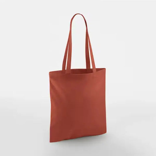 Rust orange classic cotton tote bag with long handles and custom logo print, 140 g/m², 38 × 42 cm