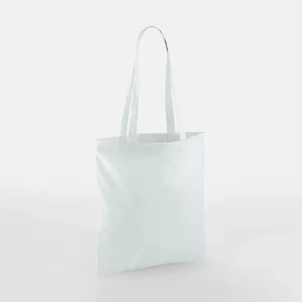 Pastel blue classic cotton tote bag with long handles and custom logo print, 140 g/m², 38 × 42 cm
