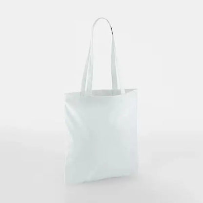 Pastel blue classic cotton tote bag with long handles and custom logo print, 140 g/m², 38 × 42 cm