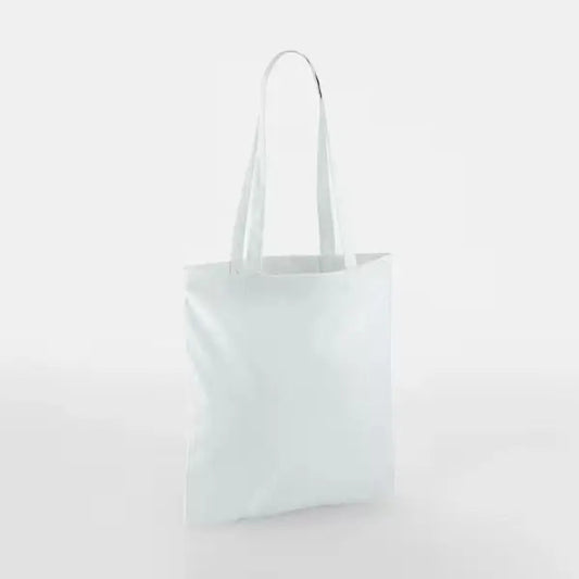 Pastel blue classic cotton tote bag with long handles and custom logo print, 140 g/m², 38 × 42 cm