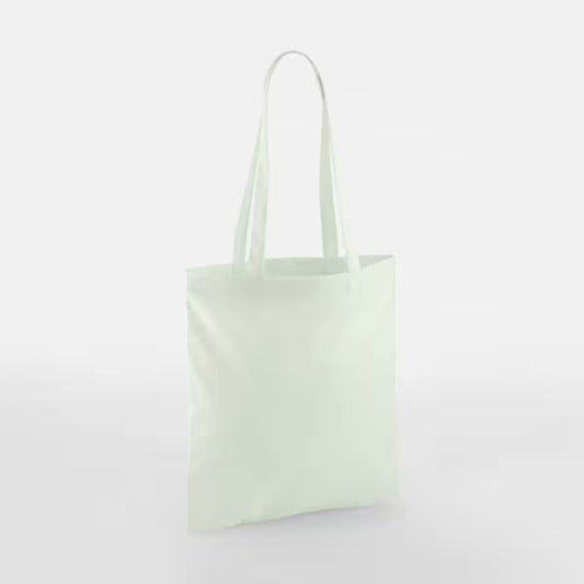 Tote bags en coton couleur vert menthe pastel personnalisés, anses longues, 140 g/m²