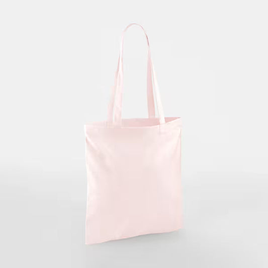 Tote bags en coton couleur rose pastel personnalisés, anses longues, 140 g/m²