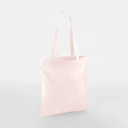Pastel pink classic cotton tote bag with long handles and custom logo print, 140 g/m², 38 × 42 cm