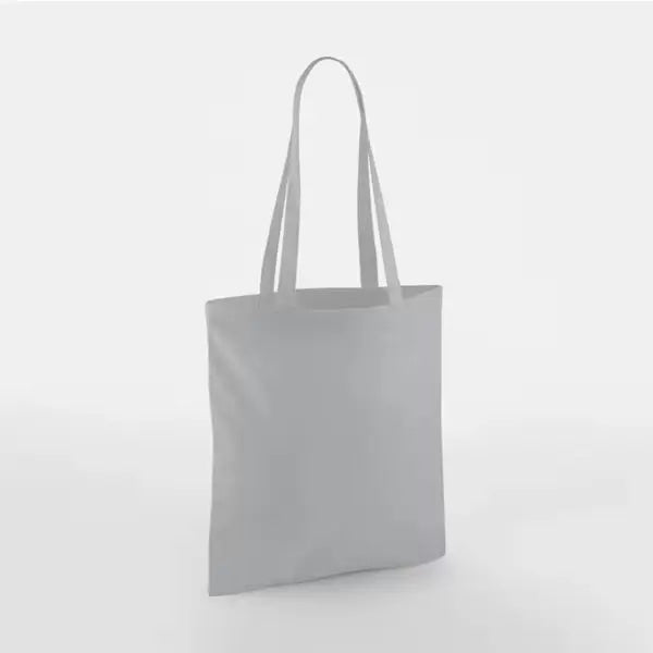 Pure grey classic cotton tote bag with long handles and custom logo print, 140 g/m², 38 × 42 cm
