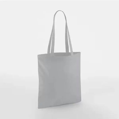 Pure grey classic cotton tote bag with long handles and custom logo print, 140 g/m², 38 × 42 cm