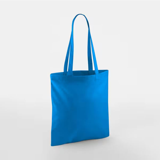 Tote bags en coton couleur bleu saphir personnalisés, anses longues, 140 g/m²