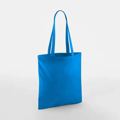 Sapphire blue classic cotton tote bag with long handles and custom logo print, 140 g/m², 38 × 42 cm