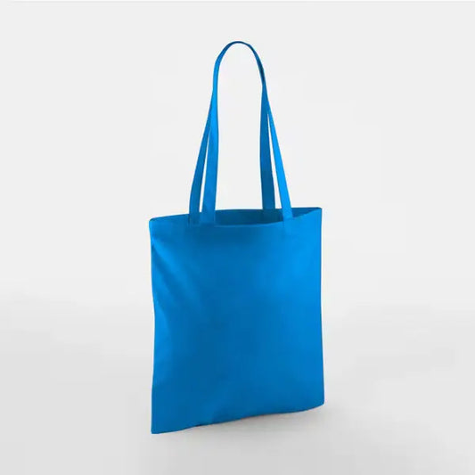 Sapphire blue classic cotton tote bag with long handles and custom logo print, 140 g/m², 38 × 42 cm