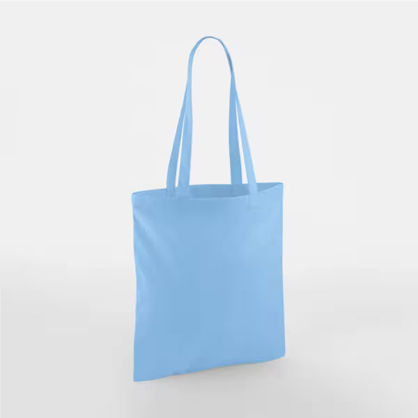 Sky Blue cotton tote bags with custom print, long handles, 140 g/m²