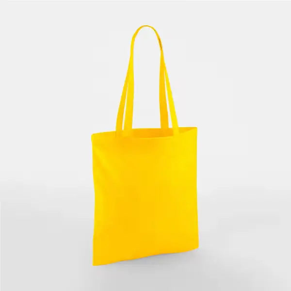 Sunflower yellow classic cotton tote bag with long handles and custom logo print, 140 g/m², 38 × 42 cm