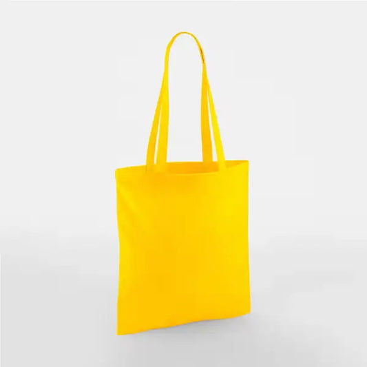 Sunflower yellow classic cotton tote bag with long handles and custom logo print, 140 g/m², 38 × 42 cm