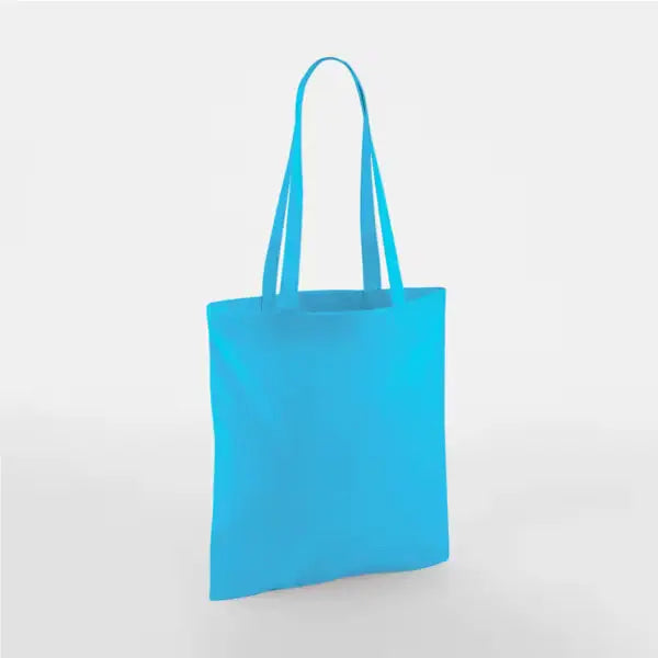 Surf blue classic cotton tote bag with long handles and custom logo print, 140 g/m², 38 × 42 cm