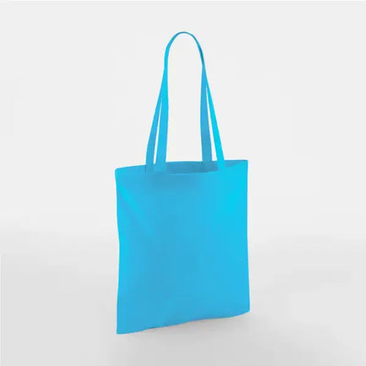 Surf blue classic cotton tote bag with long handles and custom logo print, 140 g/m², 38 × 42 cm